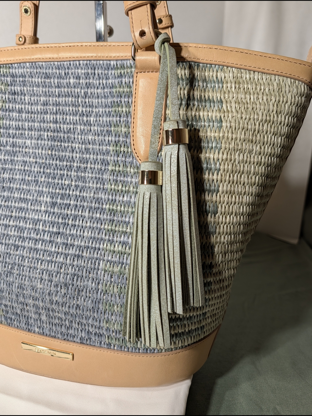 BRAHMIN Woven Tote with Vachetta Leather Trim - Picture 6 of 16
